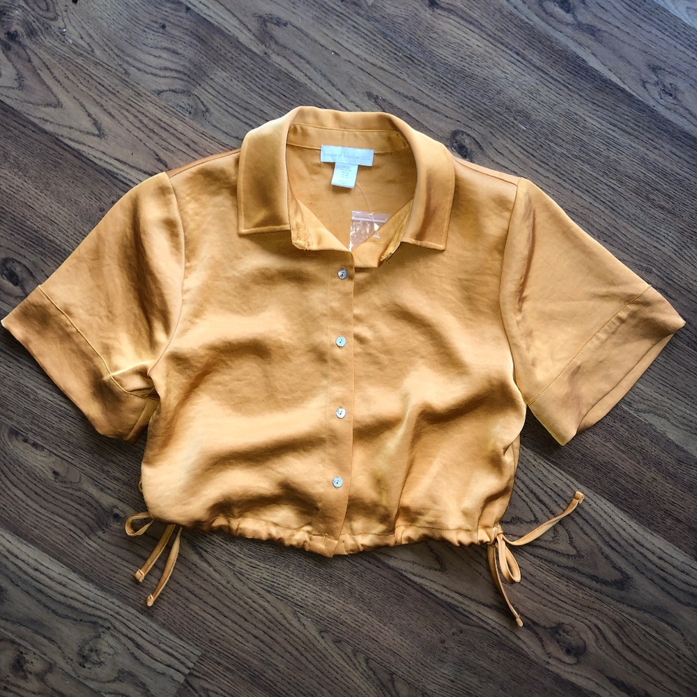 house of harlow 1960 yellow cropped short sleeve blouse XS